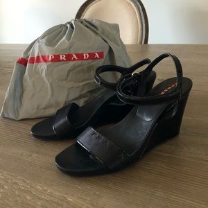 Prada leather Wedge Sandal with Velcro straps 36.5